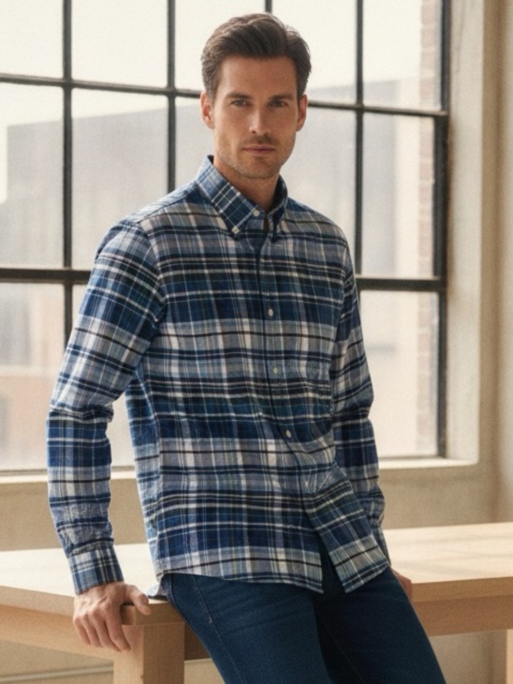 Ralph Lauren Mens Classic Fit Performance Plaid Button Down Shirt Blue Size M